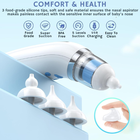Baby nasal aspirator, Electric Nasal Rinse & Nose Cleaner, Multi-Mode Cordless Nasal Irrigation Device, Rechargeable Portable Nose Cleaning System for Adults & Kids, Home & Travel Use, USB Charging – Blue