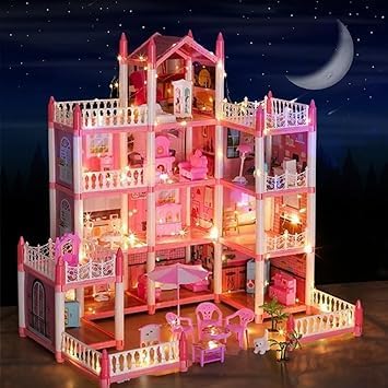 Baby Doll House with Light Doll House Accessories Building Toys - dolls included