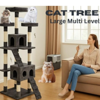 170cm Multi-Level Cat Tree Tower – Cat Condo Activity Center with Sisal Scratching Posts, Hammock, Ladder & Perches – Tall Cat Climbing House for Indoor Cats