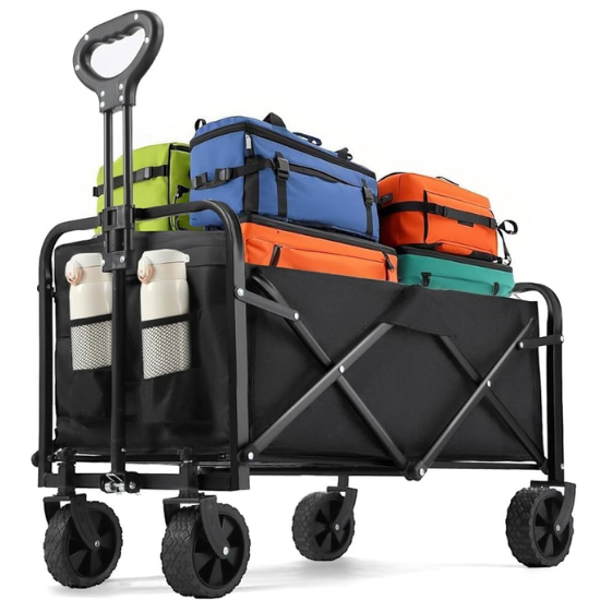 Shopping trolley, 150 kg Collapsible Wagon Trolley Cart with Large All-Terrain Wheels & Cup Holders, Heavy-Duty Folding Beach Wagon Stroller for Garden, Camping, Fishing, Sports