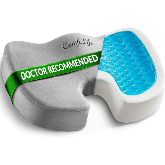 Gel-Enhanced Non-slip Coccyx Memory Foam Seat Cushion - For Back Pain Relief, Tailbone Support, Sciatica, Healthy Posture, Office Chair, Car Seat, Travel, Driving, Wheelchair and more