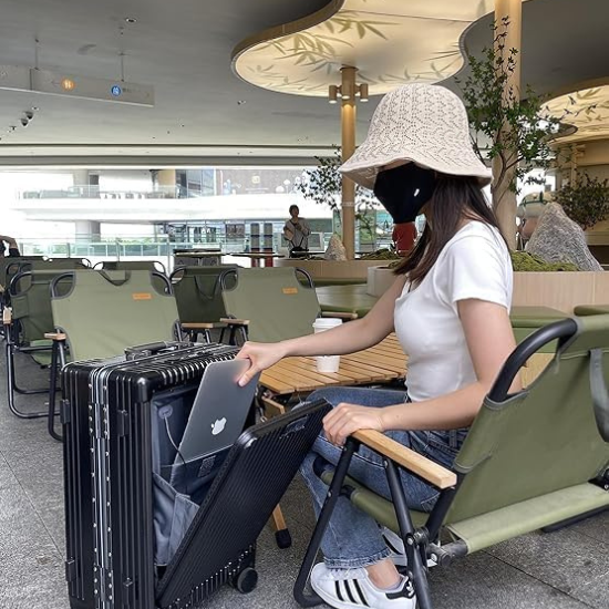 20-Inch Aluminum Framed Travel Luggage,Airline Approved Carry On Trolley With Spinner Wheels, Front opening lid，TSA lock, Cup Holder & USB Port Charging，Mobile phone holder and hook