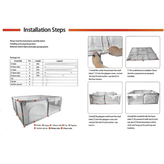Baby Playpen, 150 x 180 x 68cm Large Playpen for Baby and Toddlers, Large Playard, Anti-Collision Foam Playpens with Breathable Mesh for Babies, Safety Play Yard for Toddler - Grey
