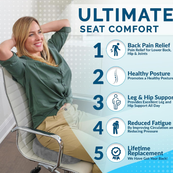 Gel-Enhanced Non-slip Coccyx Memory Foam Seat Cushion - For Back Pain Relief, Tailbone Support, Sciatica, Healthy Posture, Office Chair, Car Seat, Travel, Driving, Wheelchair and more