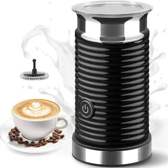Milk Frother – Electric Milk Steamer for Hot & Cold Foam, Automatic Frother for Coffee, Cappuccino, Latte, Macchiato, Non-Stick Easy Clean, Black (black)