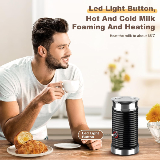 Milk Frother – Electric Milk Steamer for Hot & Cold Foam, Automatic Frother for Coffee, Cappuccino, Latte, Macchiato, Non-Stick Easy Clean, Black (black)