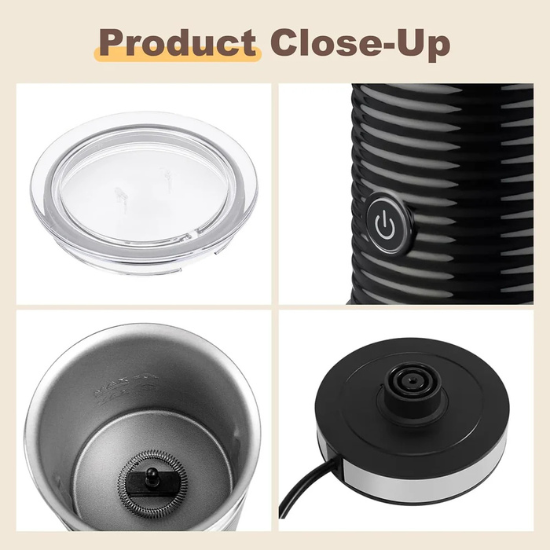 Milk Frother – Electric Milk Steamer for Hot & Cold Foam, Automatic Frother for Coffee, Cappuccino, Latte, Macchiato, Non-Stick Easy Clean, Black (black)