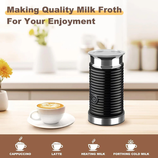 Milk Frother – Electric Milk Steamer for Hot & Cold Foam, Automatic Frother for Coffee, Cappuccino, Latte, Macchiato, Non-Stick Easy Clean, Black (black)