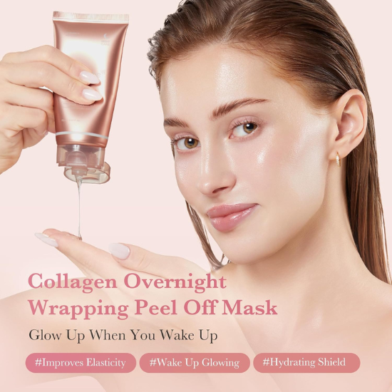 Collagen Overnight Wrapping Peel Off Facial Mask Pack - Elasticity & Hydration Care, Reduces Sagging & Dullness - Hydrolyzed Collagen For Glowing Skin - Korean Skin Care