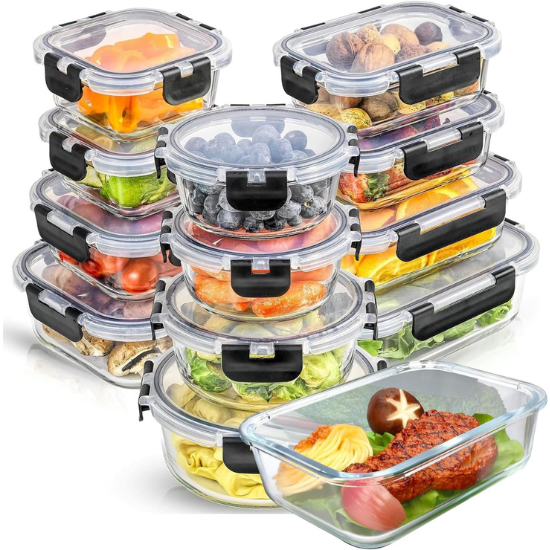 Glass Meal Prep Containers (12 pcs Mixed) - Glass Food Storage Containers with Lids, Lunch Box, Portion Control, Airtight, Bento Box Lunch Containers