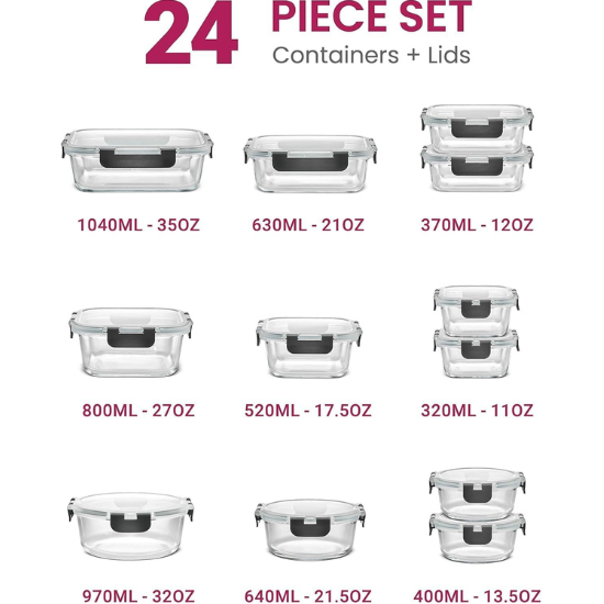 Glass Meal Prep Containers (12 pcs Mixed) - Glass Food Storage Containers with Lids, Lunch Box, Portion Control, Airtight, Bento Box Lunch Containers