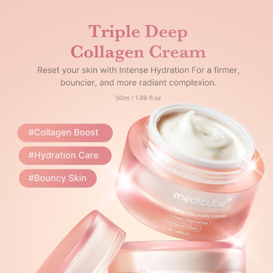 Triple Collagen Cream - Hydrating & Firming Moisturizer with Hyaluronic Acid, Premium Elastin, Shea Butter - Wrinkle Care & Boosts Elasticity - Korean Skincare