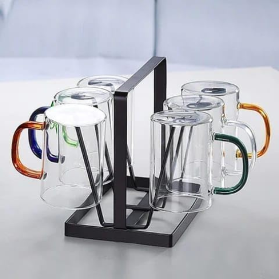 Glass Mugs Set of 6 Indulge in Luxury Colorful Handles Versatile Glass Tea Cups and Latte Delights for Your Daily Brew Rituals Large & Multipurpose Shape Mugs Microwave